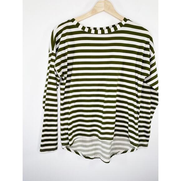 Albion Green White Striped Long Sleeve Crewneck Shirt Women's Size X-Small XS - Picture 1 of 7